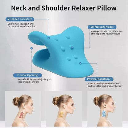 Expertomind Neck Relaxer | Cervical Pillow | Neck & Shoulder Support for Pain Relief | Chiropractic Acupressure Massage | Durable and Soft | Portable & Easy to Carry - Blue Color Massager (Blue)