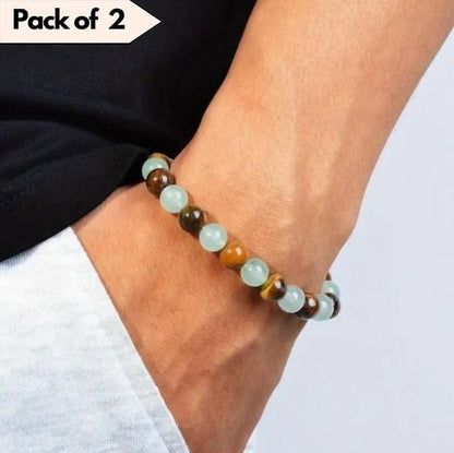 Natural Jade  Round Beads Bracelet (Pack Of 2)