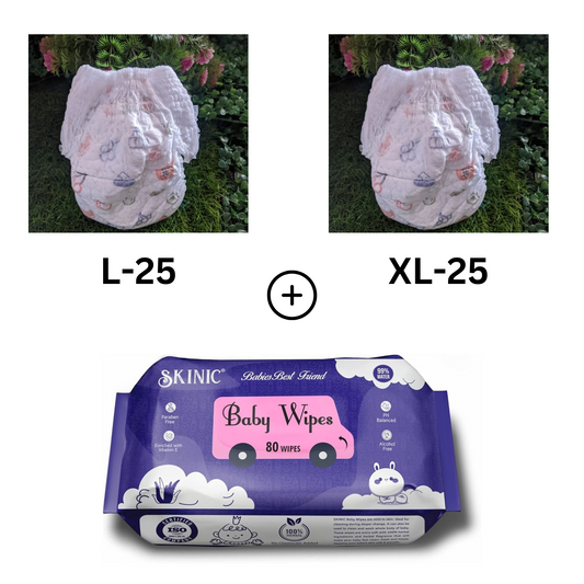 Baby Diaper Combo (L25+XL25+Wipes)