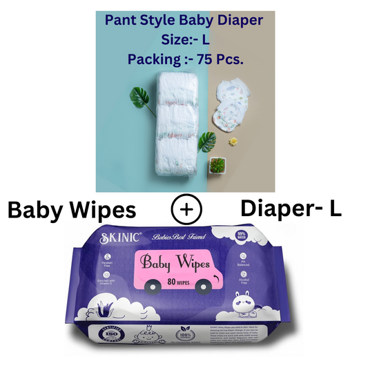 Baby Diaper Regular Quality L Size - 75 Piece (Free Wipes)