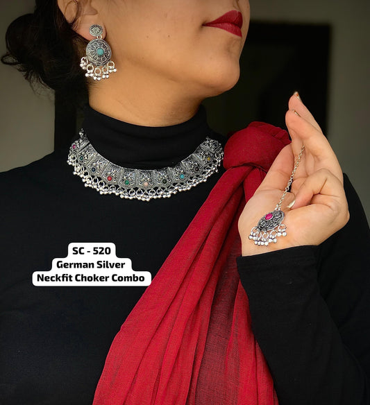 Navratri Special Silver Choker & Earring Combo | Festive Jewelry Set