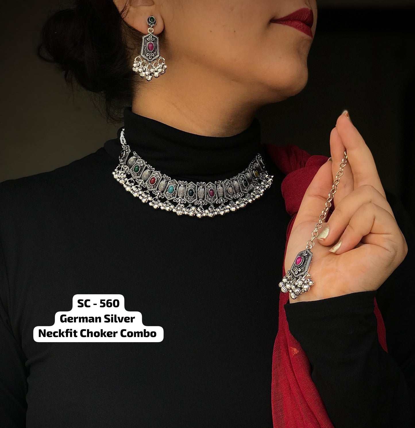 Navratri Special Silver Choker & Earring Combo | Festive Jewelry Set