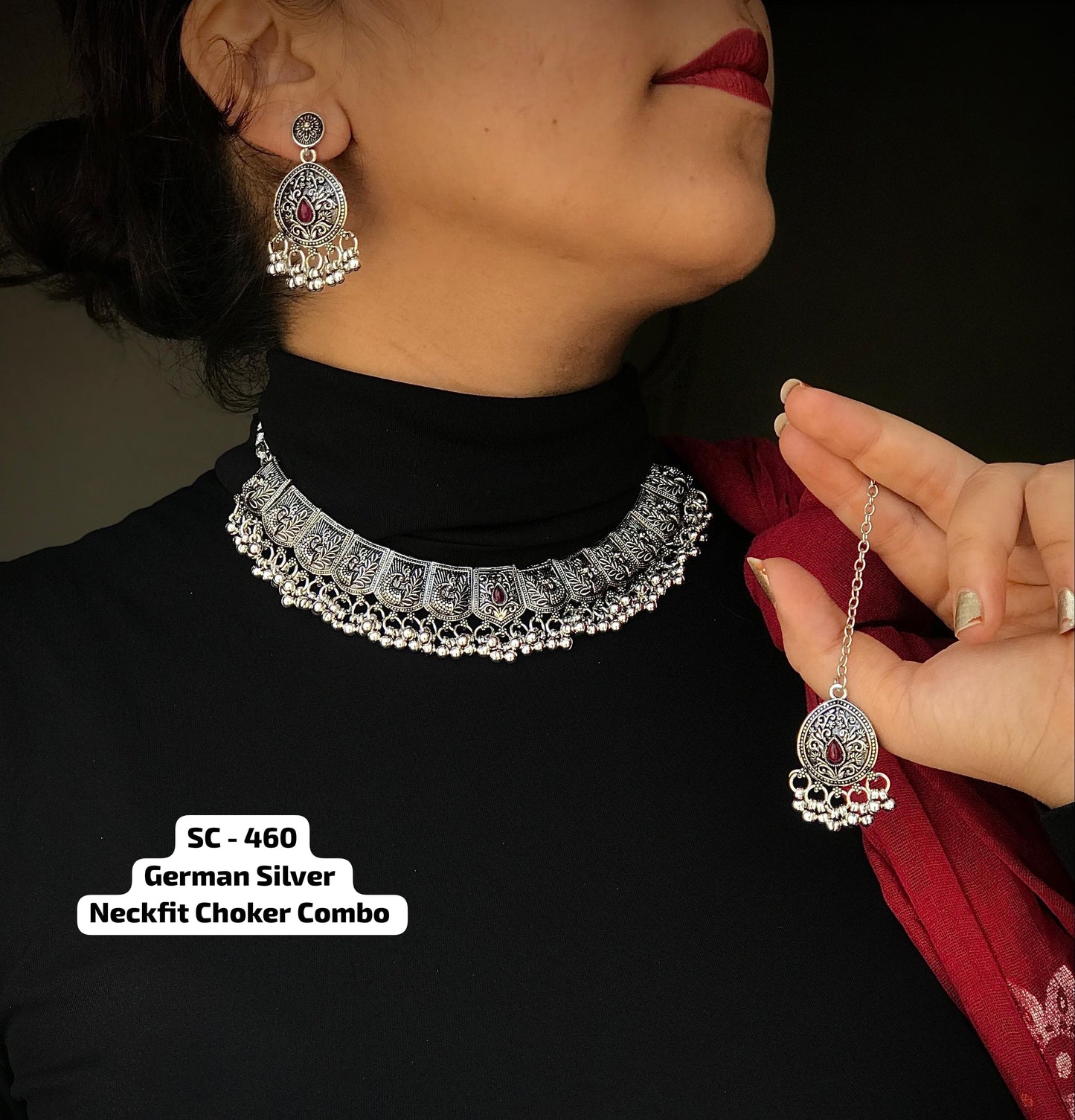 Navratri Special Silver Choker & Earring Combo | Festive Jewelry Set