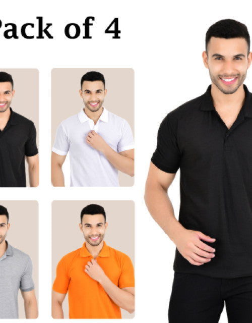 Pack of 4 Men Solid Polo Neck Multicolor T-Shirt